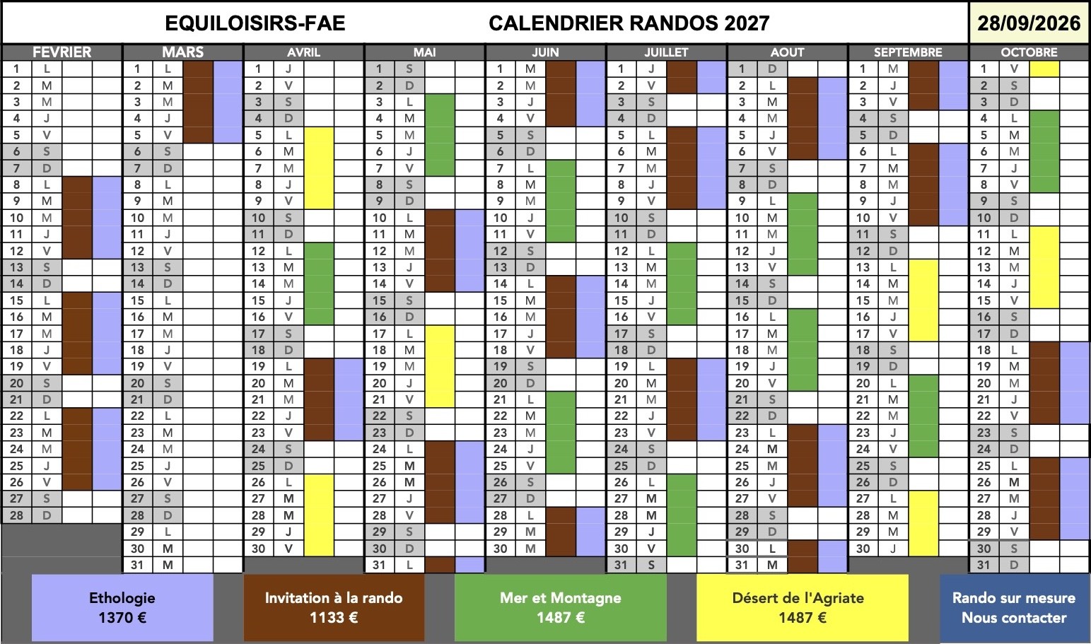 Calendrier rando cheval 2027
